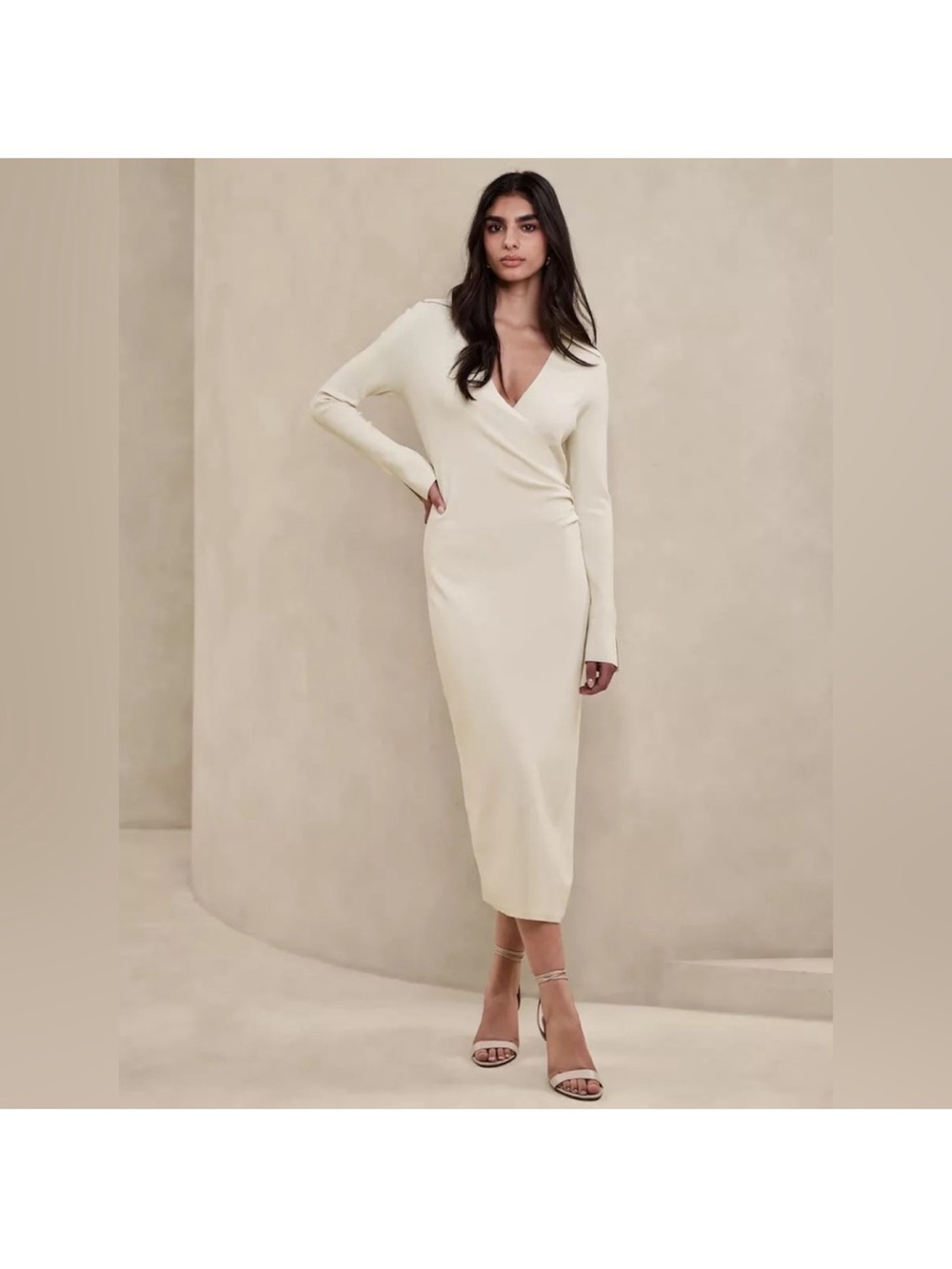 Banana Republic Cream Wrap Sweater Dress
